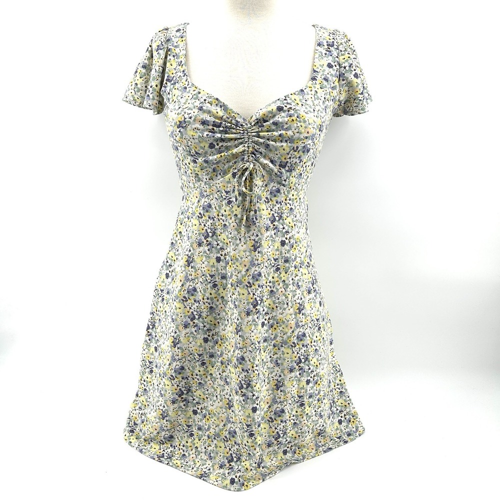 Levi's Floral Ruched Milkmaid Mini Dress XS Flutter Sleeve Coquette Cottagecore